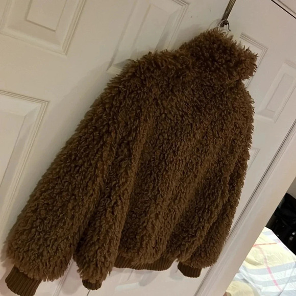 Zara tan fuzzy Sherpa bumper jacket Sz  XS - Picture 9 of 16